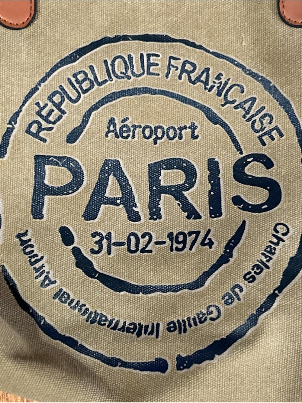 Vintage Paris Stamped Lightweight Canvas Hobo Travel Tote Zipper Closure Brown - Picture 3 of 16